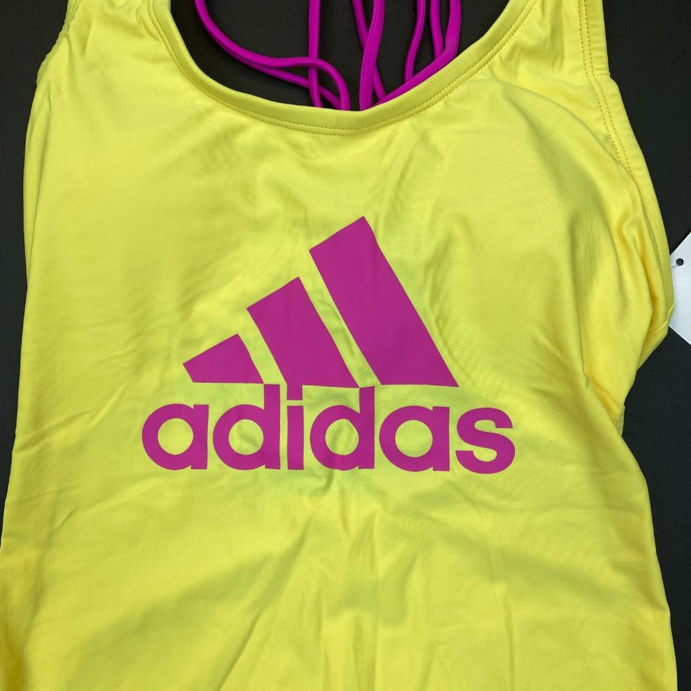 Women's Adidas Crossback One-Piece Swimsuit - Neon Yellow - Picture 2 of 3